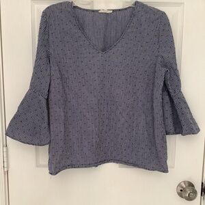 Jane & Delancey Blue/White Textured Gingham Bell Sleeve Top L PRE-OWNED